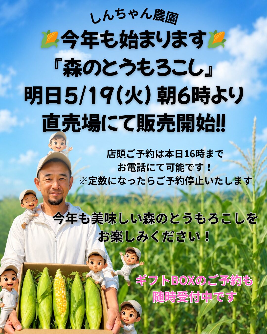 2026年5月19日(火)6時～直売所、販売開始！ | 森のとうもろこし